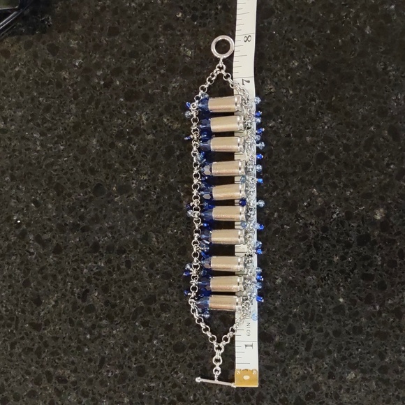 Handmade Bullet Shell Casing Bracelet With Blue Swarovski Crystals - Picture 9 of 15